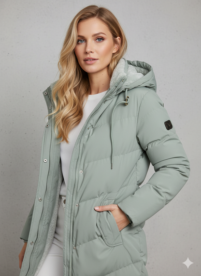 Damen Steppmantel Fleece mit Kapuze