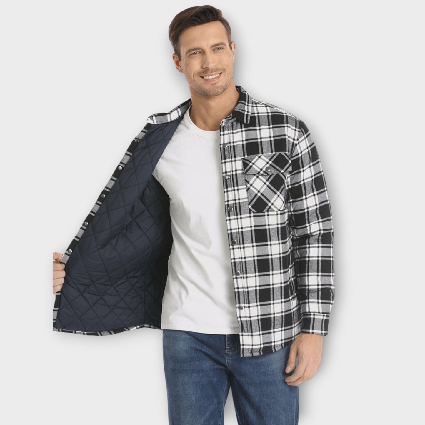 Herren Winterjacke Flanell Leicht Warm Beige