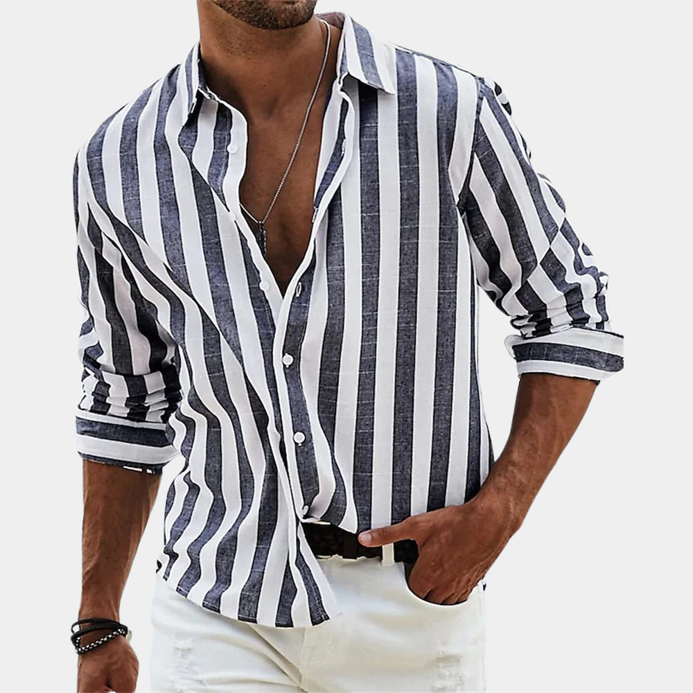 Gestreiftes Hemd | Button-Up | Sommer | Langarmhemd | Herrenhemd-Dunkelgrau-S-Chaps Herrenmode