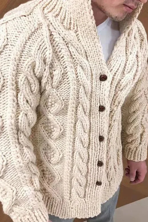 Gestrickte Strickjacke | Stehkragen | Button-Up | Grobstrickjacke | Herrenstrickwaren-Beige-M-Chaps Herrenmode