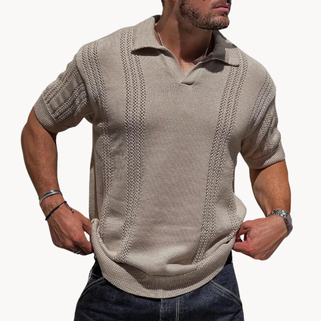 Kurzarm Polo-Shirt aus Strickstoff Knopflos Weiß - Eveloria