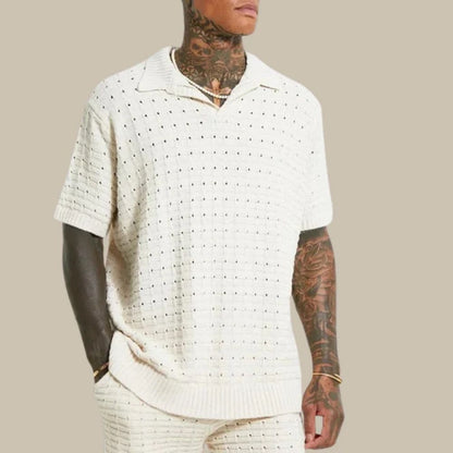 Herren Polo-T-Shirt Gestrickt Kurzarm Lose Passform Weiß - Eveloria