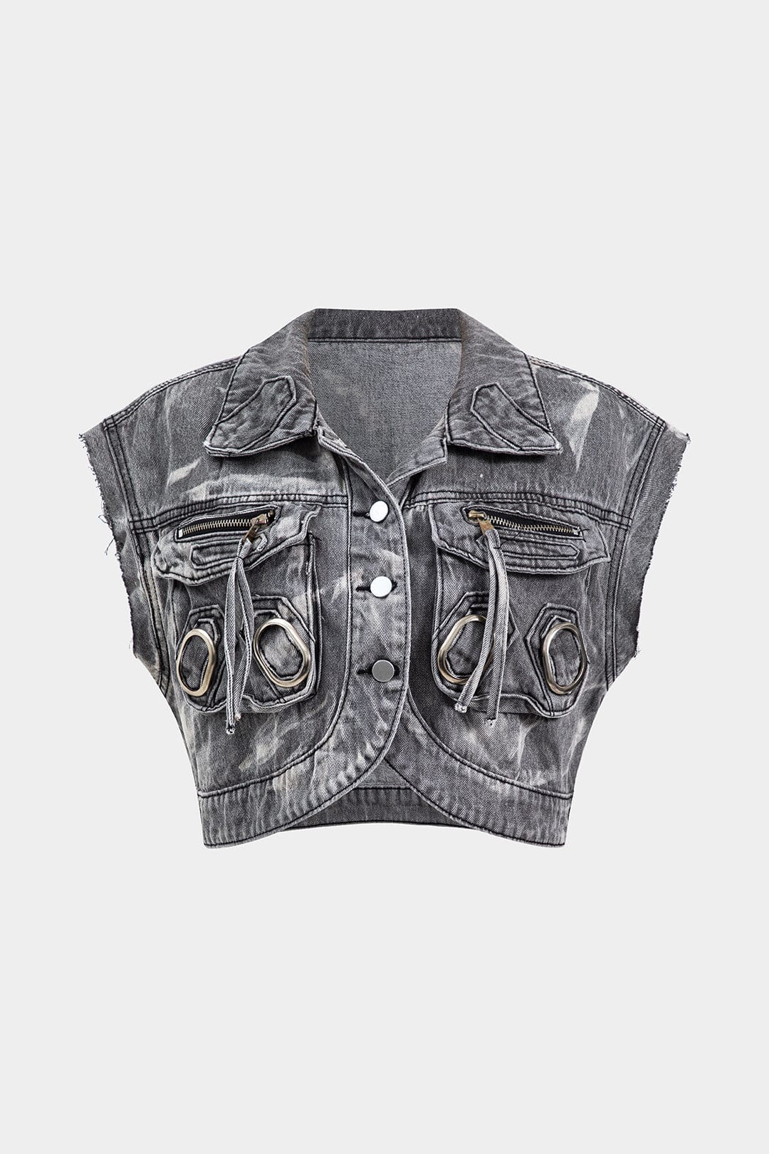 Raven Damen Cropped Denimweste Grau Metallelemente - Norvielle