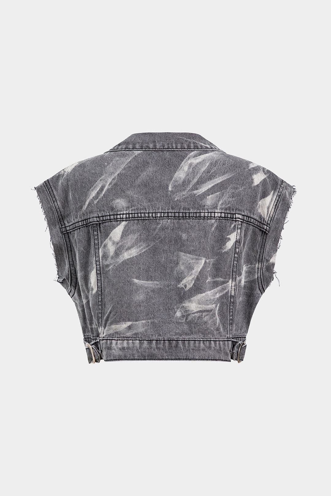 Raven Damen Cropped Denimweste Grau Metallelemente