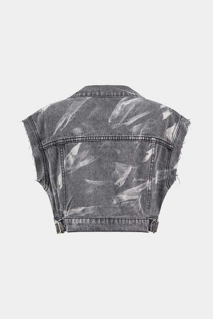 Raven Damen Cropped Denimweste Grau Metallelemente