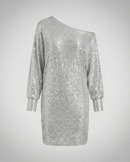 Damen Paillettenkleid Kontrastfarben Glitter