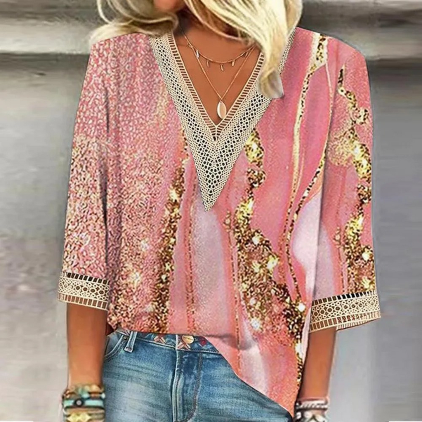 Eveloria Damen Bluse V-Ausschnitt Glänzend