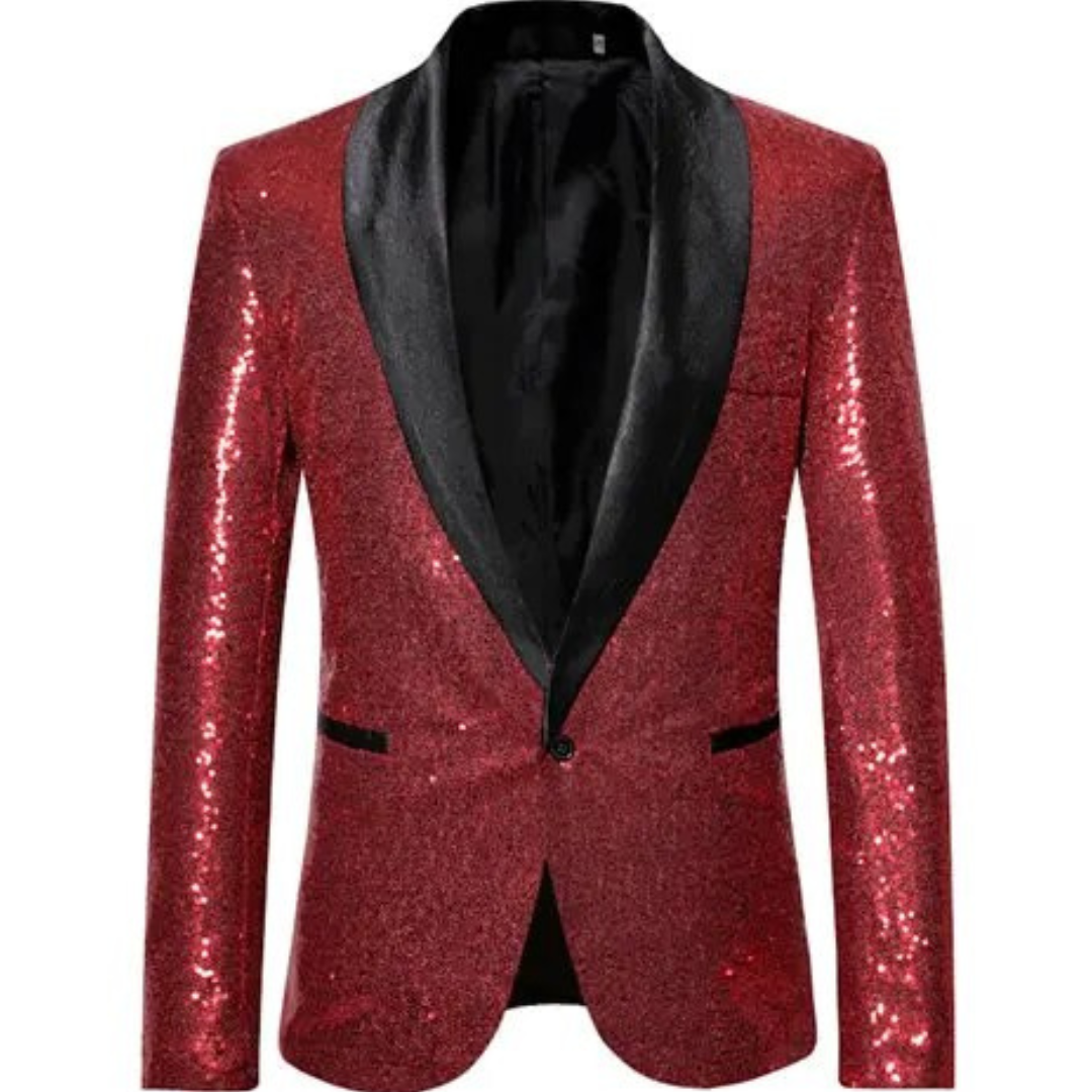 Herren Glitzer Blazer Einreihig Glitzernd Schwarz - Eveloria