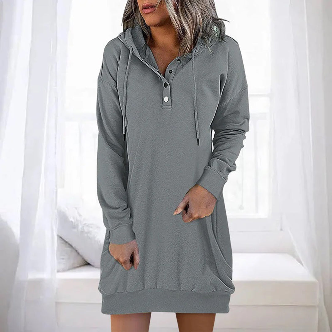 Damen Sweatshirt-Kleid mit Kapuze Minimales Design Grau