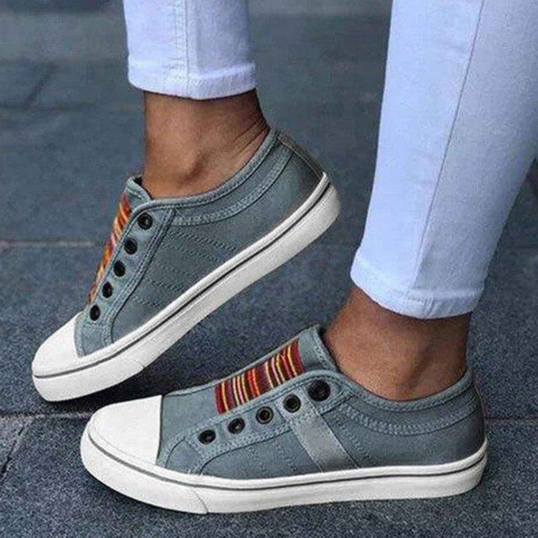 Damen Sneaker Gestreift Canvas Schwarz Weiß - Eveloria