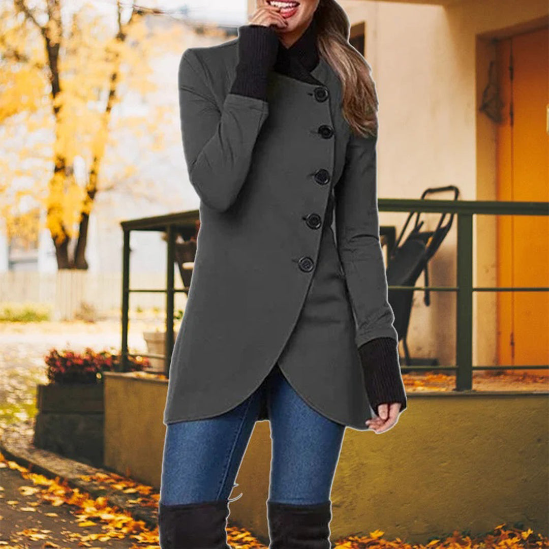 Damen Mantel Asymmetrischer Schnitt Elegante Knopfleiste - Eveloria