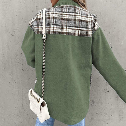 Damenjacke Kariert Denim-Look mit Knöpfen und Kragen