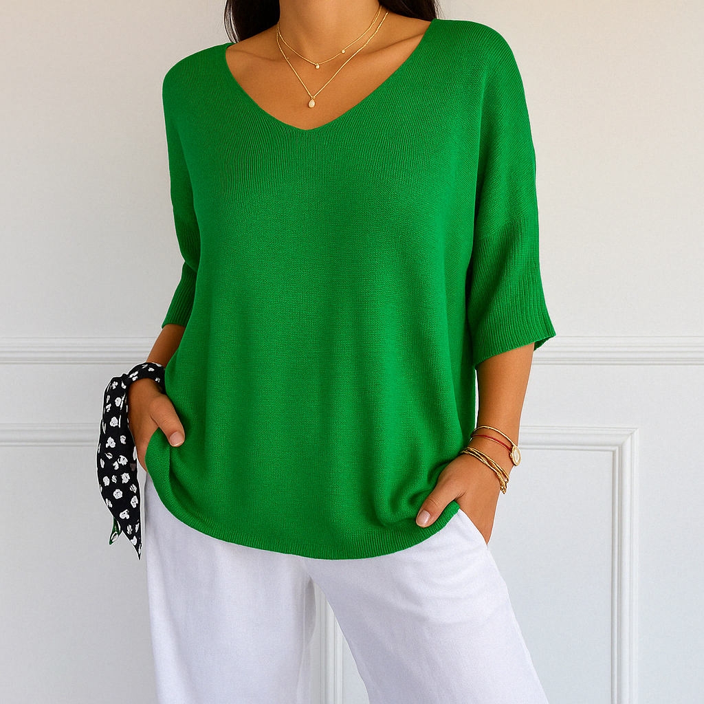 Damen Pullover V-Ausschnitt Kurzarm