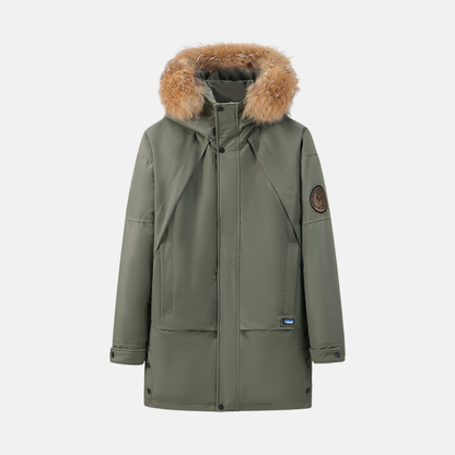 Eveloria Damen Parka Glattes Gewebe Abnehmbarer Kunstpelz Mittellang