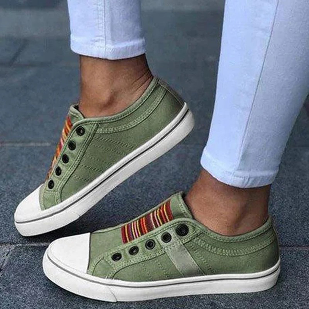Damen Sneaker Gestreift Canvas Weiß