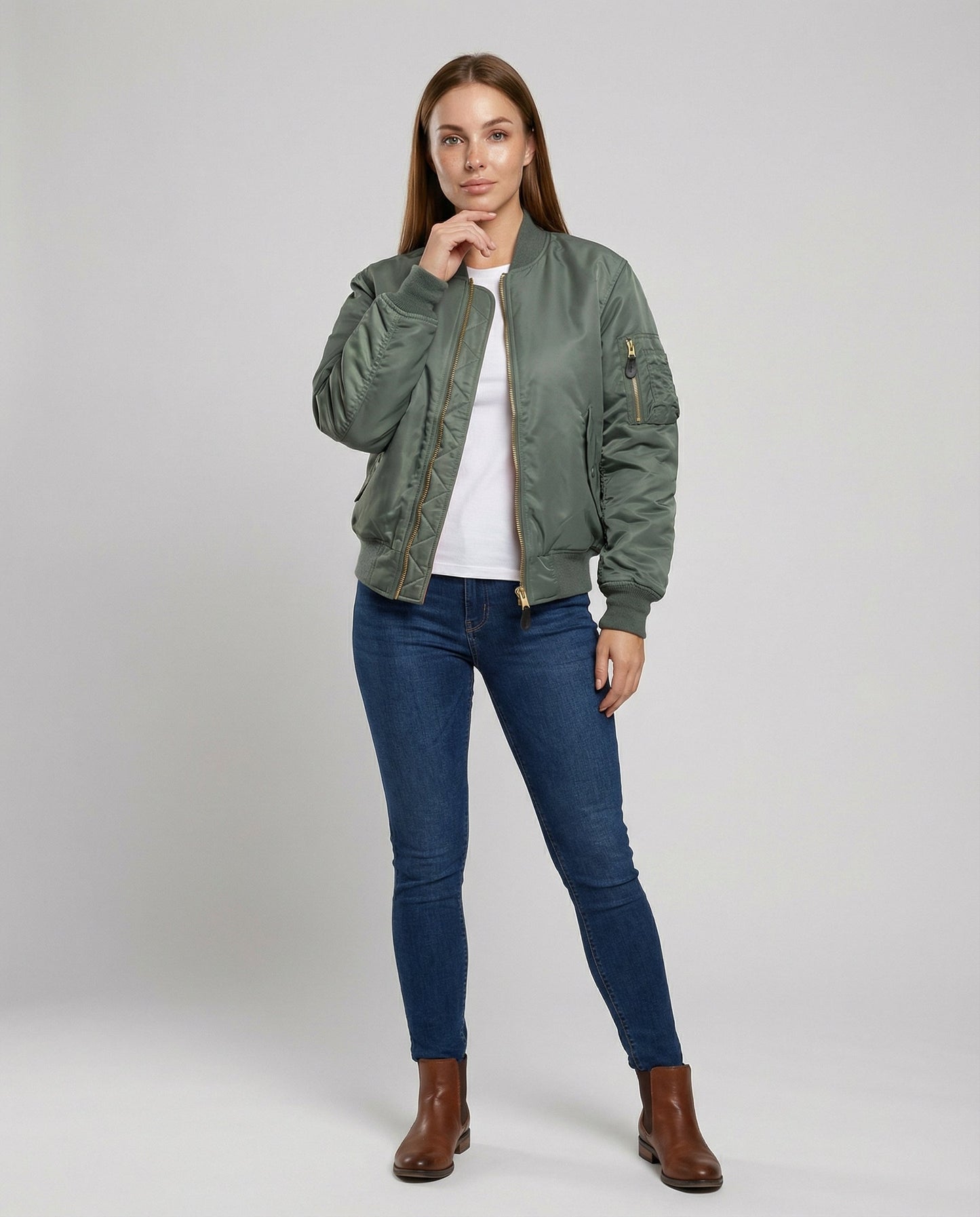 Damen Klassische Bomberjacke Leder