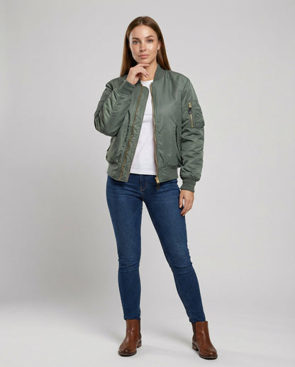 Damen Klassische Bomberjacke Leder