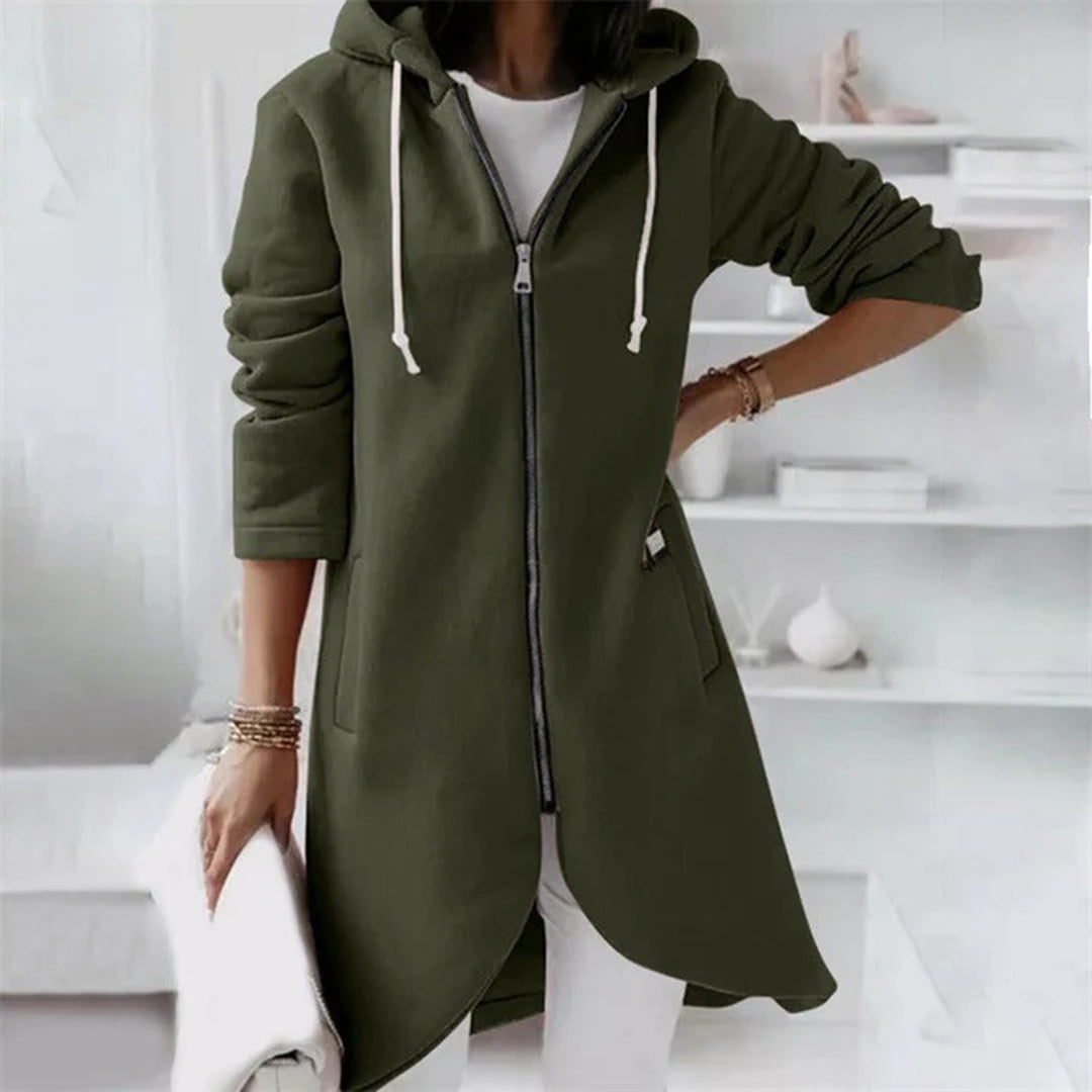 Damen Langjacke Reißverschluss Kapuze