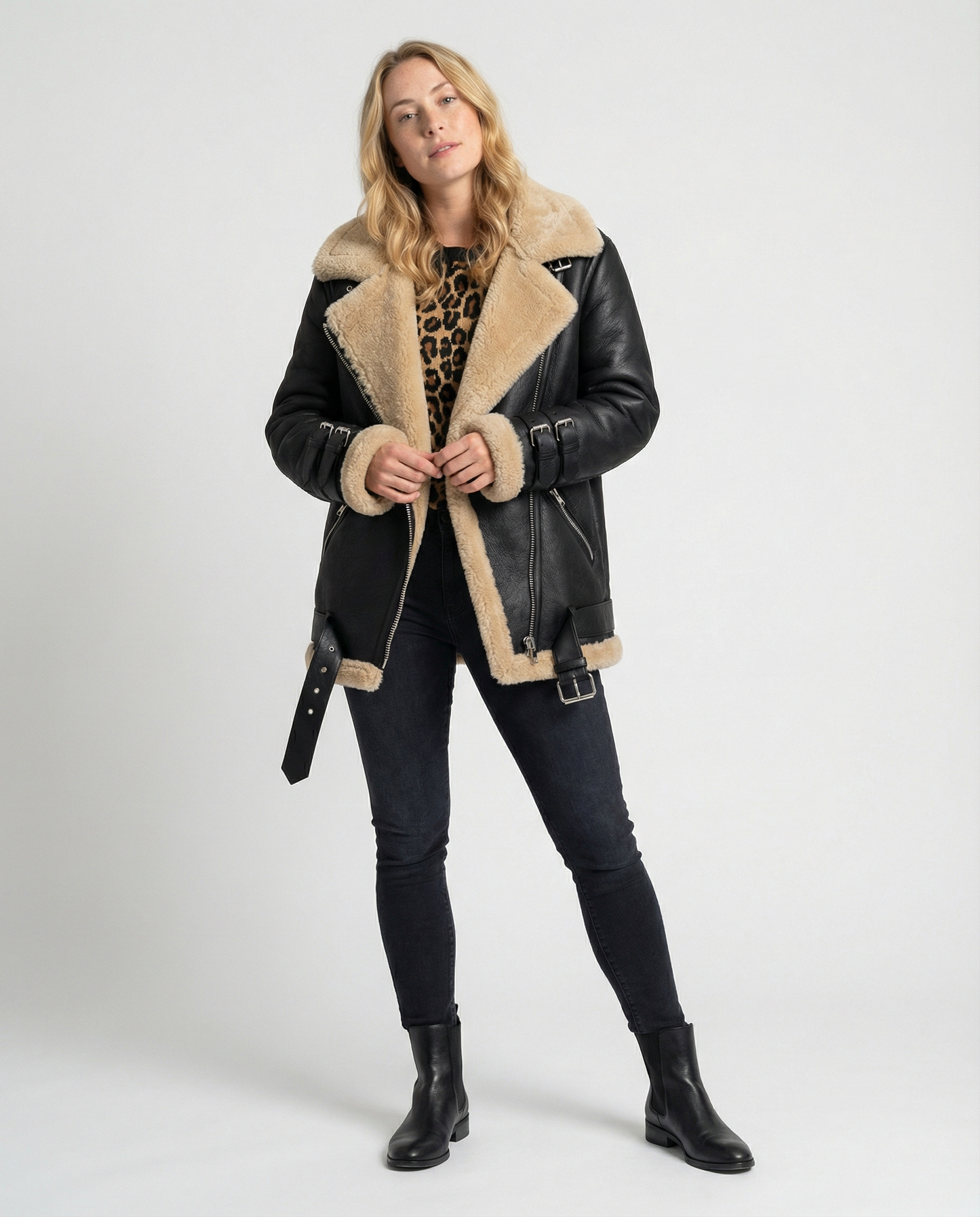 Gefütterte Damen Bikerjacke Leder