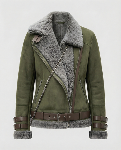 Gefütterte Damen Bikerjacke Leder