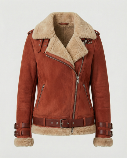 Gefütterte Damen Bikerjacke Leder
