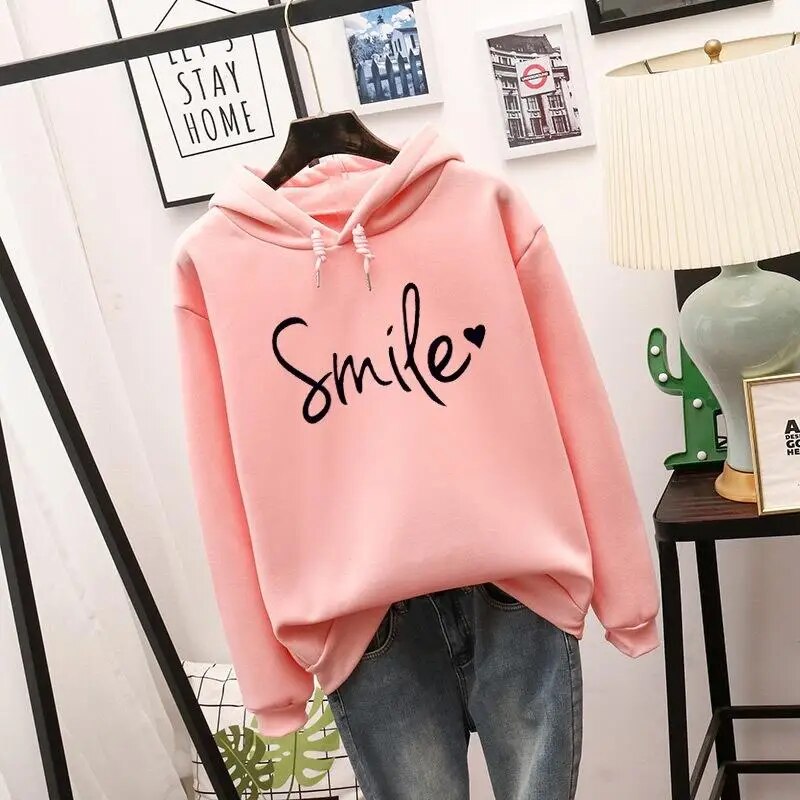 Eveloria Damen Hoodie Smile-Love Baumwolle Grau
