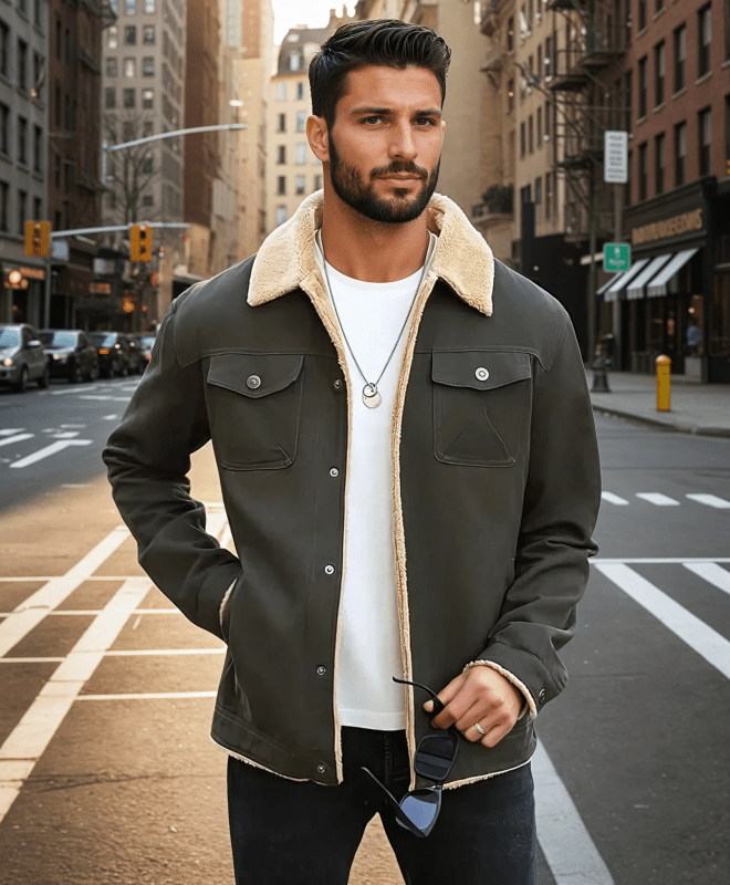 Herren Winterjacke Fleecefutter Reverskragen Schwarz - Eveloria