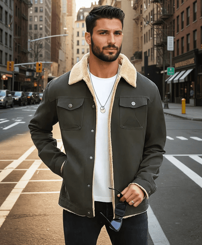 Herren Winterjacke Fleecefutter Reverskragen Schwarz - Eveloria