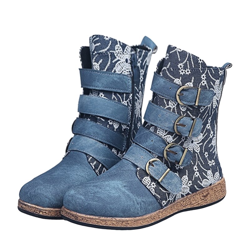 Eveloria Damen Stiefel Retro Metall Schnalle
