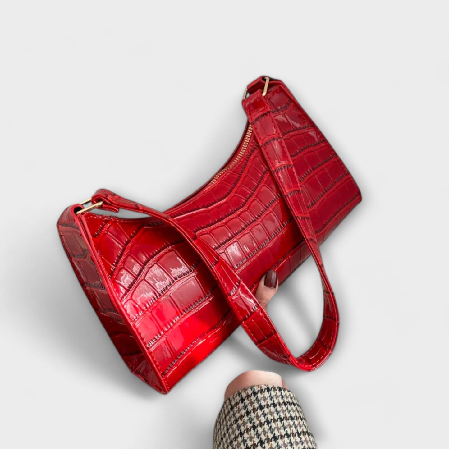 Damen Klassische Schultertasche Leder Schwarz - Eveloria