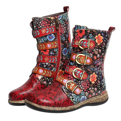 Eveloria Damen Stiefel Retro Metall Schnalle