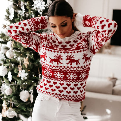 Eveloria Damen Strickpullover Rot Weihnachten