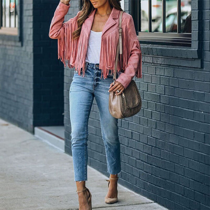 Eveloria Damen Fransenmantel Western Stil