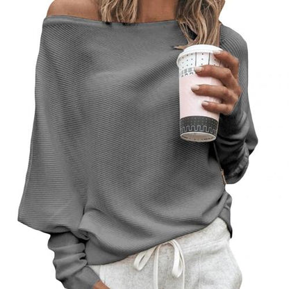 Eveloria Damen Off-Shoulder Pullover Gerippter Strick Oversized - Eveloria