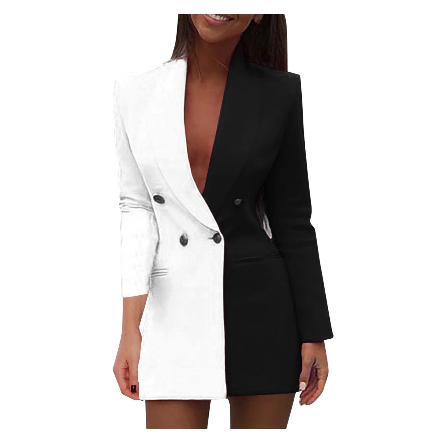 Eveloria Damen Zweifarbiger Blazer-Kleid