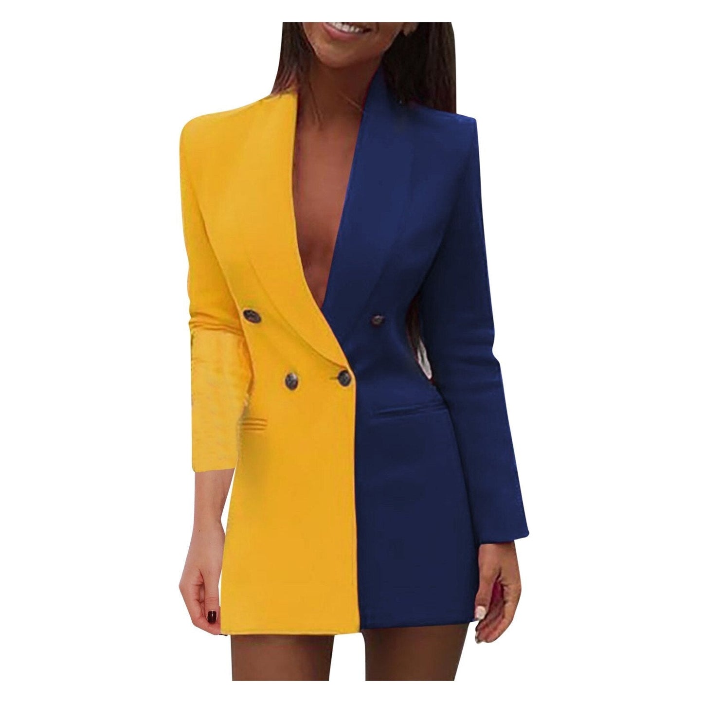 Eveloria Damen Zweifarbiger Blazer-Kleid