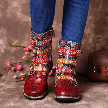 Eveloria Damen Stiefel Retro Metall Schnalle