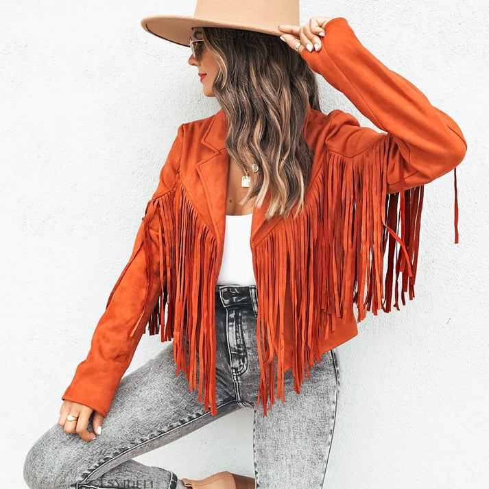 Eveloria Damen Fransenmantel Western Stil