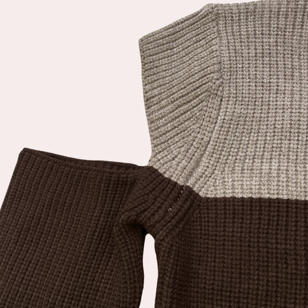 Damen Strickpullover Rundhalsausschnitt Zweifarben