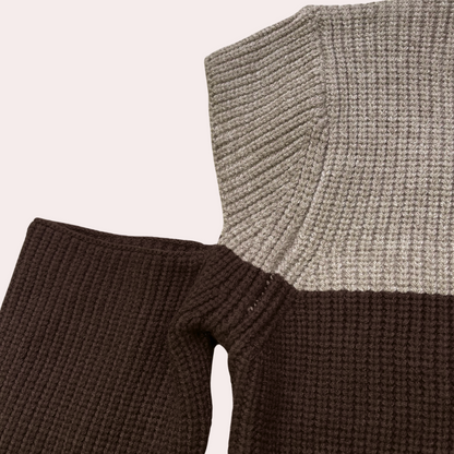 Damen Strickpullover Rundhalsausschnitt Zweifarben