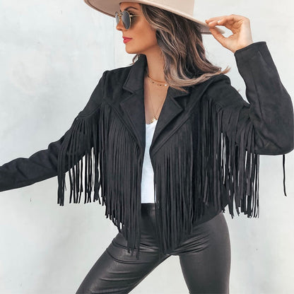 Eveloria Damen Fransenmantel Western Stil