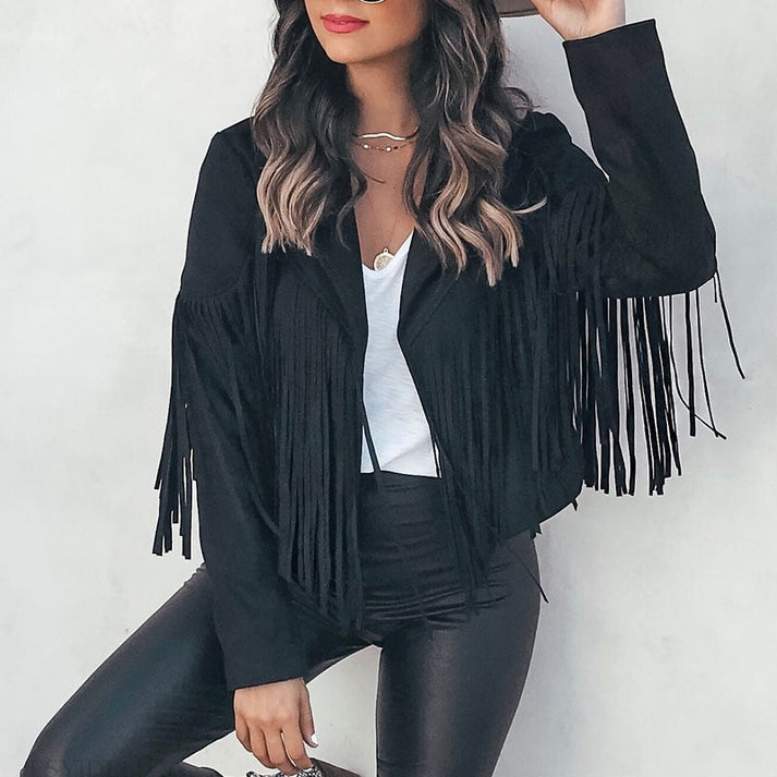 Eveloria Damen Fransenmantel Western Stil
