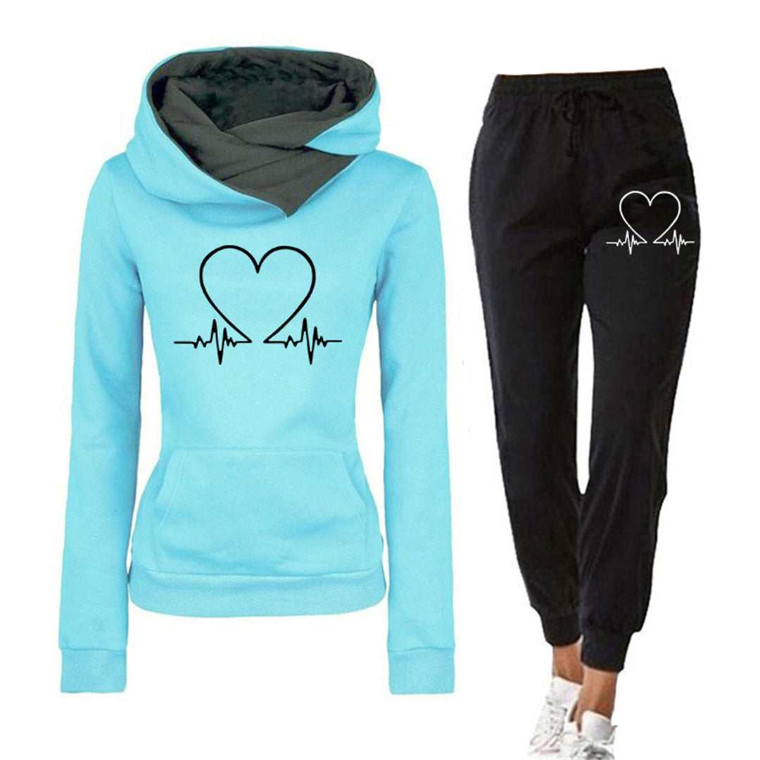 Damen Hoodie Jogginghose Set Herzsmotiv