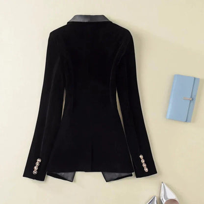 Eveloria Damen Samt Blazer mit Satin Revers