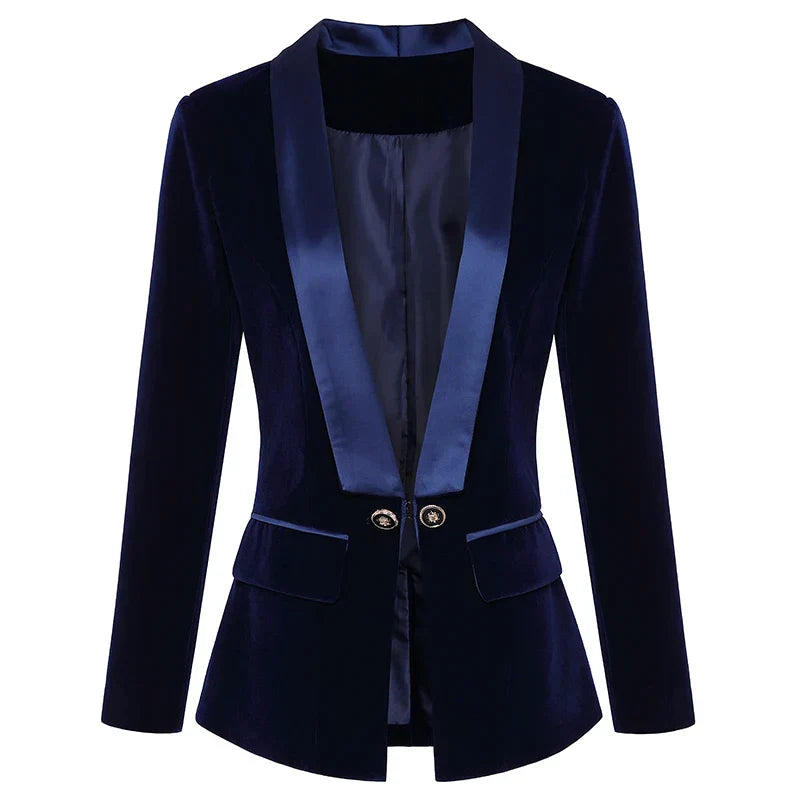 Eveloria Damen Samt Blazer mit Satin Revers