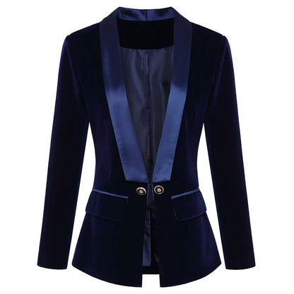 Eveloria Damen Samt Blazer mit Satin Revers