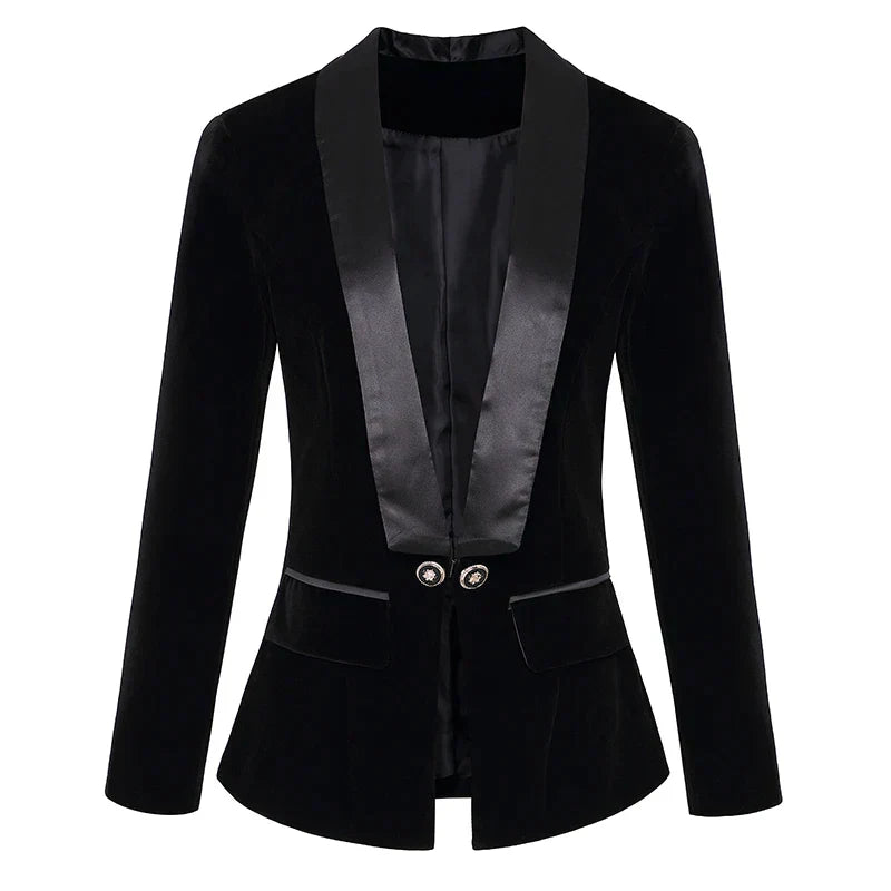 Eveloria Damen Samt Blazer mit Satin Revers