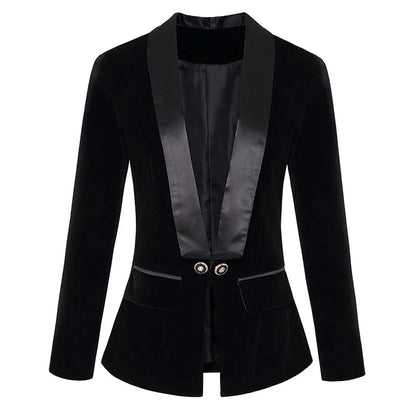 Eveloria Damen Samt Blazer mit Satin Revers