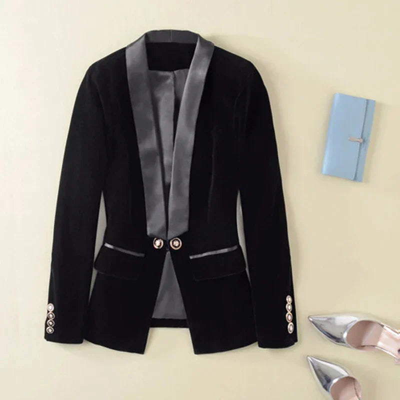 Eveloria Damen Samt Blazer mit Satin Revers - Eveloria