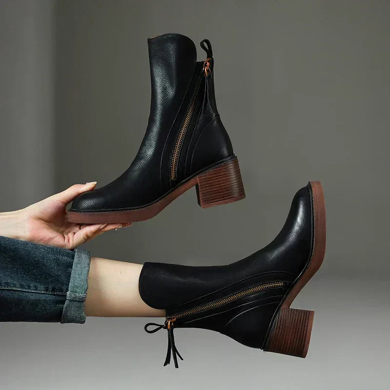 Damen Stiefeletten Hoch Elegant Schwarz - Eveloria